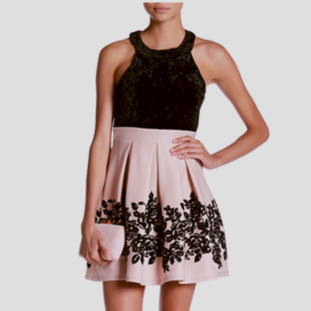 TRIXXI Flocked Velvet Floral Embroidered Dress SMA